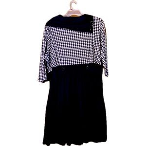 Yellow Star ModCloth Coach Tour Dress Long-Sleeve, Houndstooth & Black, Size 3x
